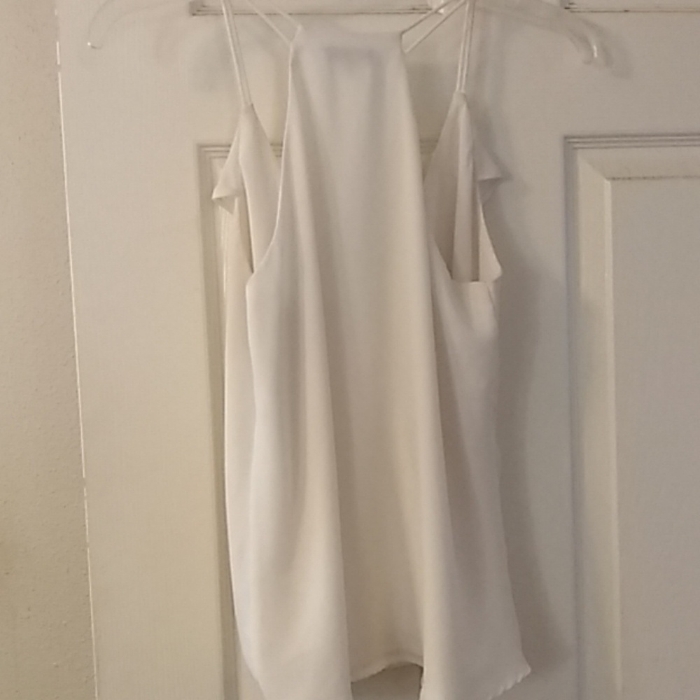 White ruffle spaghetti strap blouse S - Picture 3 of 4